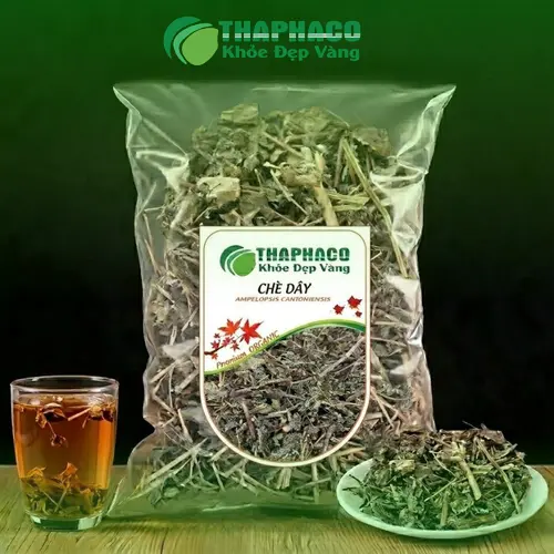 Hình ảnh cây chè dây tươi và chè dây sấy khô